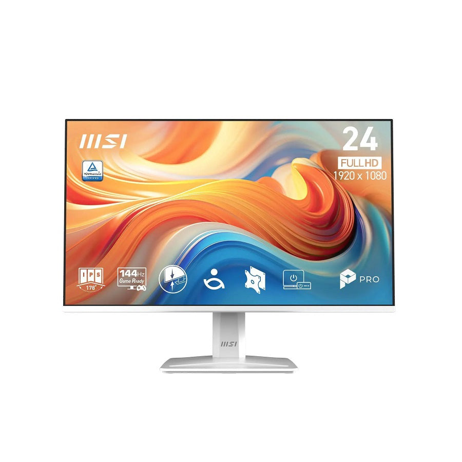 Monitor MSI PRO MP243W E14 de 23.8" FHD IPS, 144Hz, 1ms, HDMI, DisplayPort,Adaptive sync, Blanco