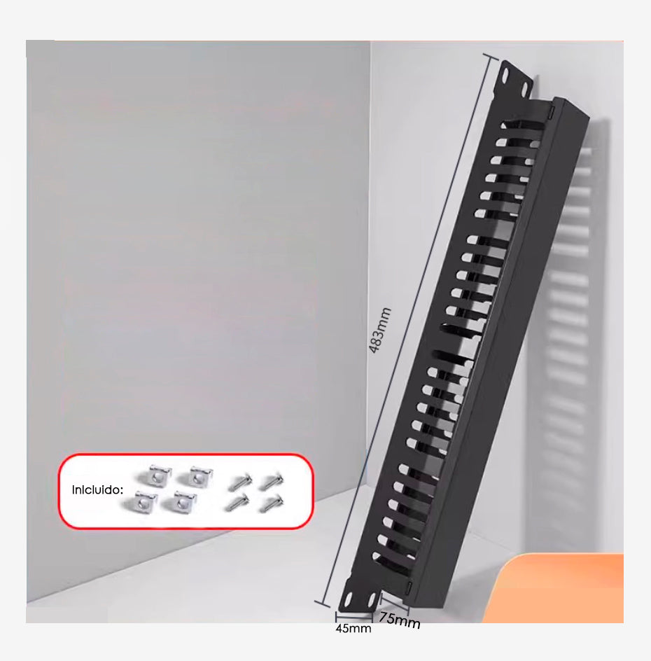 Organizador de cable T-Vision horizontal 1U, 19",  48 Puertos, 1.7mm de espesor