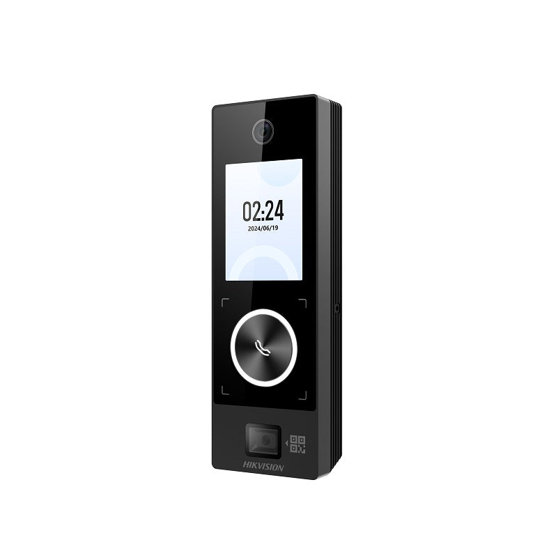 Control de acceso HIKVISION Value con pantalla LCD de 2.4", admite autenticación facial, tarjetas MIFARE (M1) y códigos QR, Wi-Fi, Bluetooth, PoE, IP65