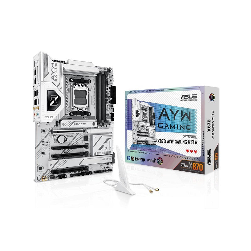 Tarjeta Madre ASUS X870 AYW GAMING WIFI W, AMD Ryzen Serie 9 AM5, DDR5 8000, PCIe 5.0 M.2, SATA 6Gb/s, HDMI, Lan 2.5Gb, ATX