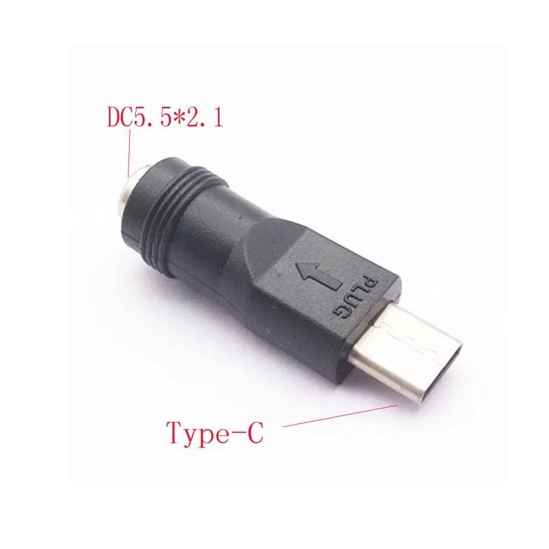 Adaptador de corriente DC, convertidor de Conector USB tipo C macho a conector hembra de 5.5mm x 2.1mm