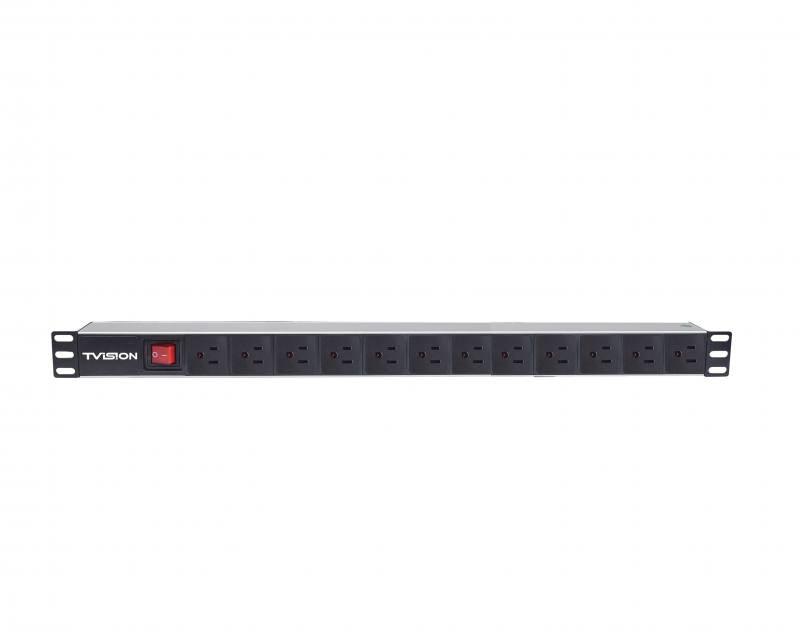 Regleta PDU T-VISION para Rack de 12 puertos verticales, con interruptor de encendido y apagado