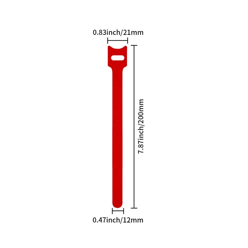 Correa de velcro tipo T para organizar cables, 12 x 200mm, 1g, color rojo