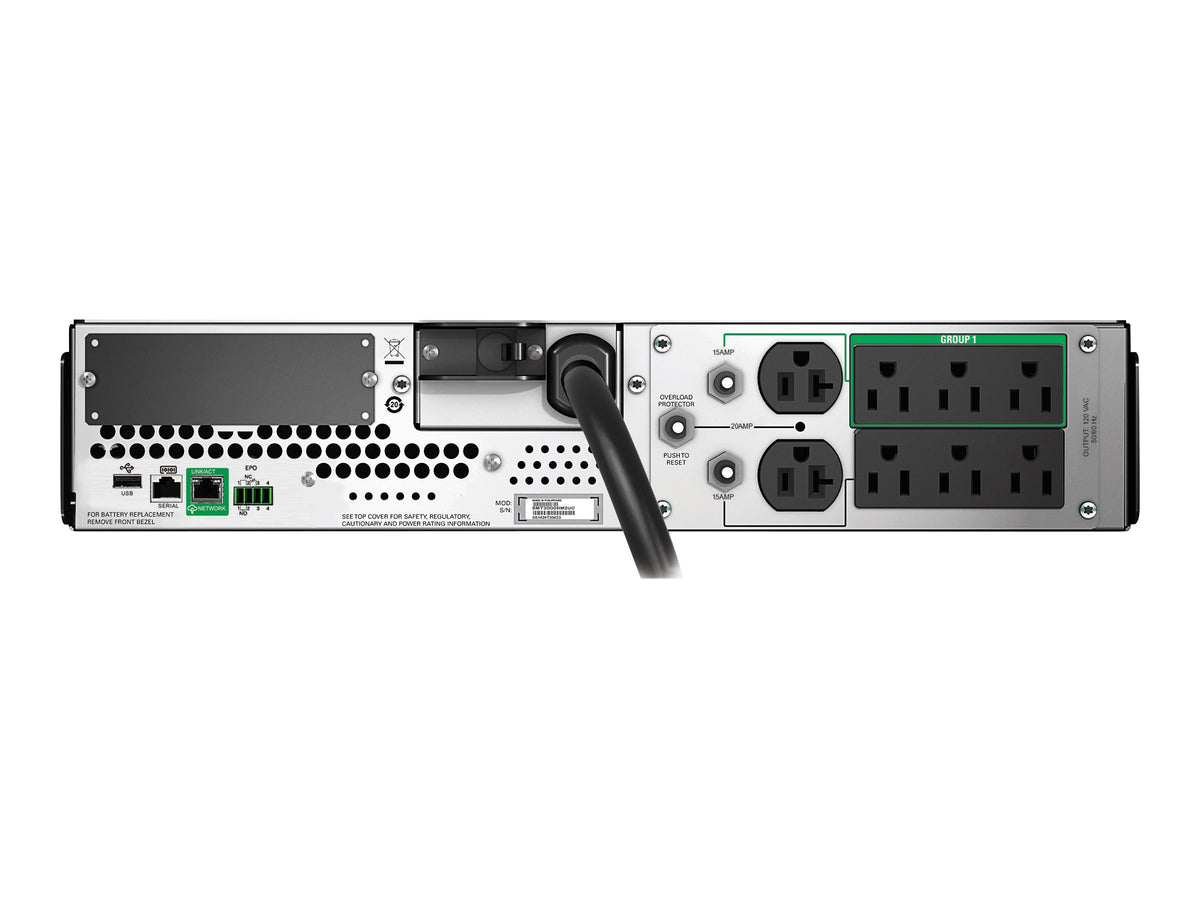 APC Smart-UPS SMT3000RM2UC - UPS (montaje en bastidor) - CA 120 V - 2.7 kW - 3000 VA - 1 fase - RS-232, USB - conectores de salida: 8 - Estados Unidos, Canadá - negro - con APC SmartConnect - para P/N: AR4024SP, AR4024SPX429, AR4024SPX431, AR4024SPX432, N