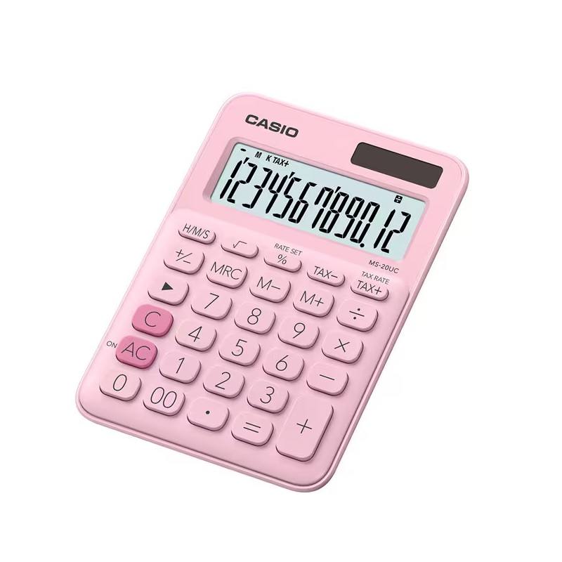 Calculadora CASIO de Mesa compacta Mini de 12 Digitos, TAX para calculo de impuestos, Rosado claro