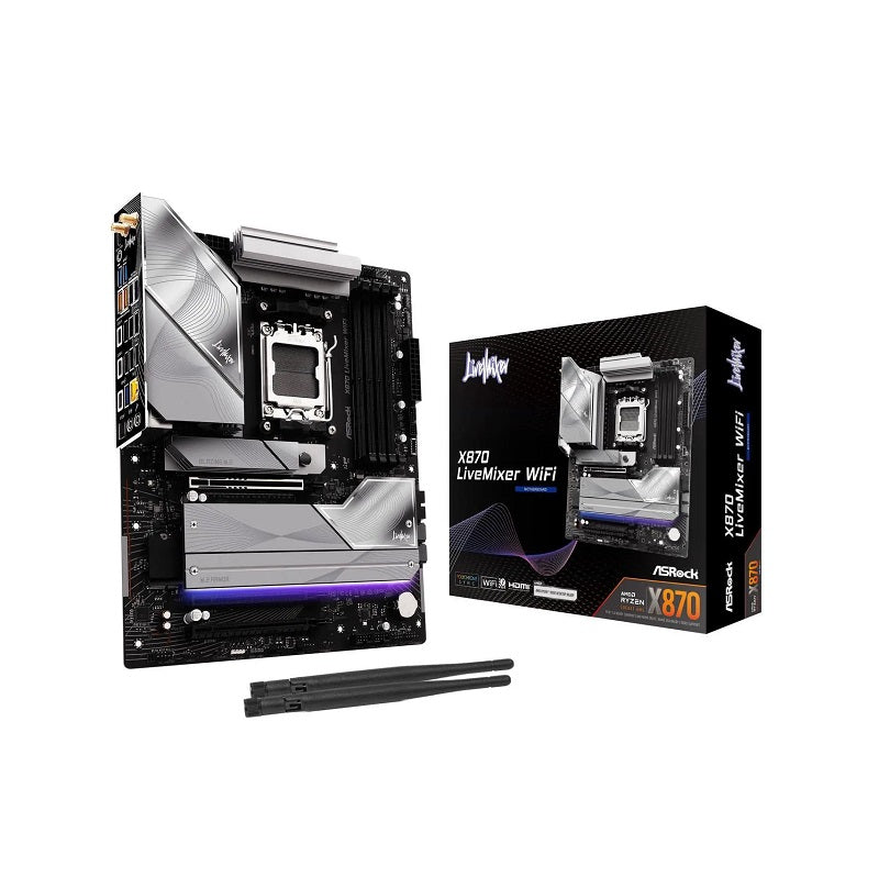 Tarjeta Madre ASRock X870 LiveMixer WiFi, AMD Ryzen Serie 9000 AM5, DDR5 8000, PCIe 5.0 M.2, SATA 6Gb/s, HDMI, Lan, ATX