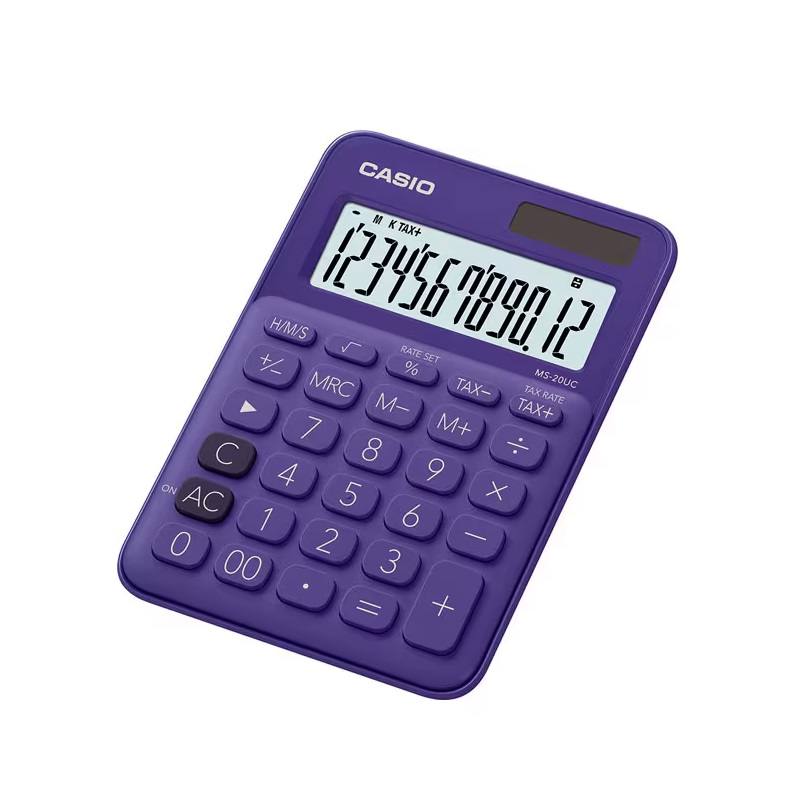 Calculadora CASIO de Mesa compacta Mini de 12 Digitos, TAX para calculo de impuestos, Purpura