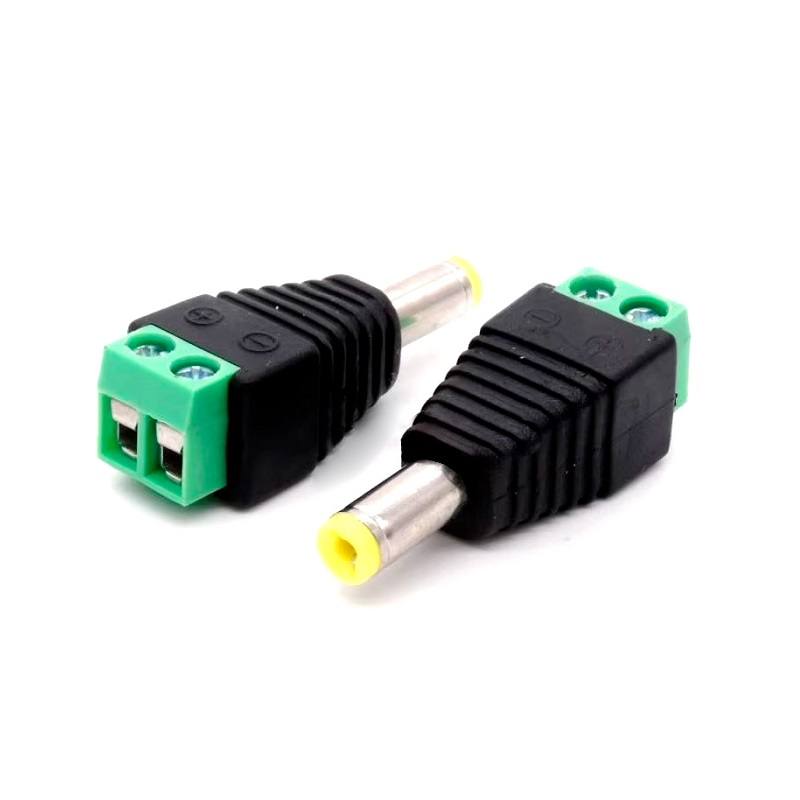 Connector De DC Macho Para CCTV, 5.5x2.1mm con terminal de tornillo, punta color amarillo
