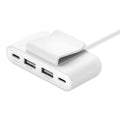 Estación de carga BELKIN, 4 Puertos USB Rockstar, 2x USB y 2x USB tipo C, cable de 2 Metros USB tipo C, Blanco