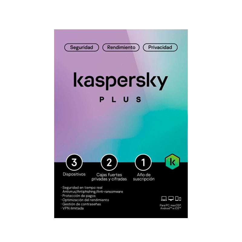 Programa Antivirus KASPERSKY PLUS para 3 PC, Suscripción de 1 Año