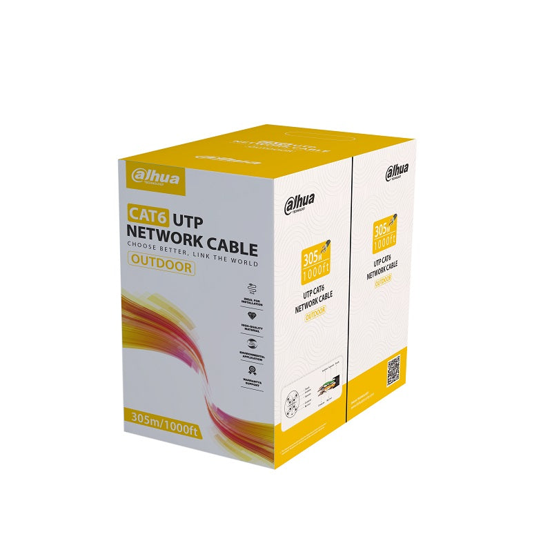 Caja de cable UTP CAT6 DAHUA,para exterior, 100% Cobre, 1000 Pies, Negro, Certificado RoHS