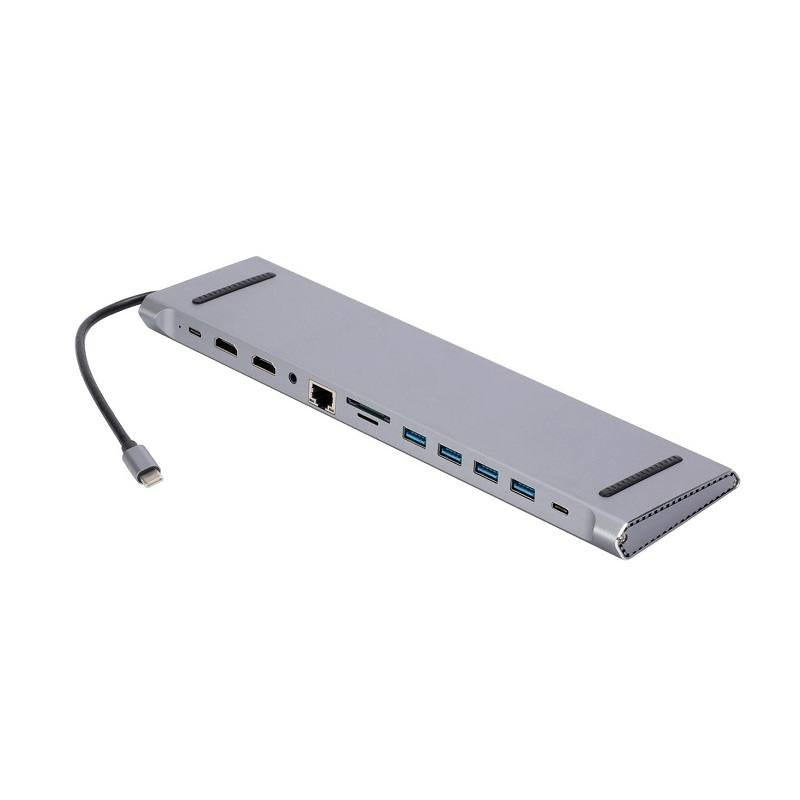 Adaptador Múltiple 12 en 1 T-Vision LS1094. de USB tipo C a HDMI, USB-A/C, carga PD, RJ45, tarjeta SD/TF y Aux 3,5 mm, Windows, Mac