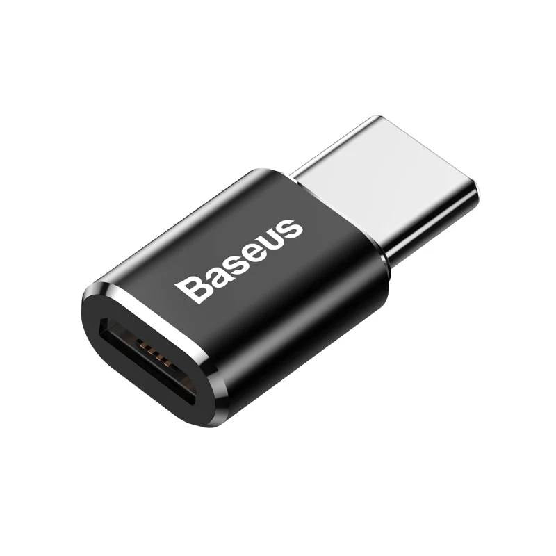 Adaptador Convertidor Mini OTG BASEUS, Micro USB Hembra a USB Macho Tipo C, Negro (CAMOTG-01)