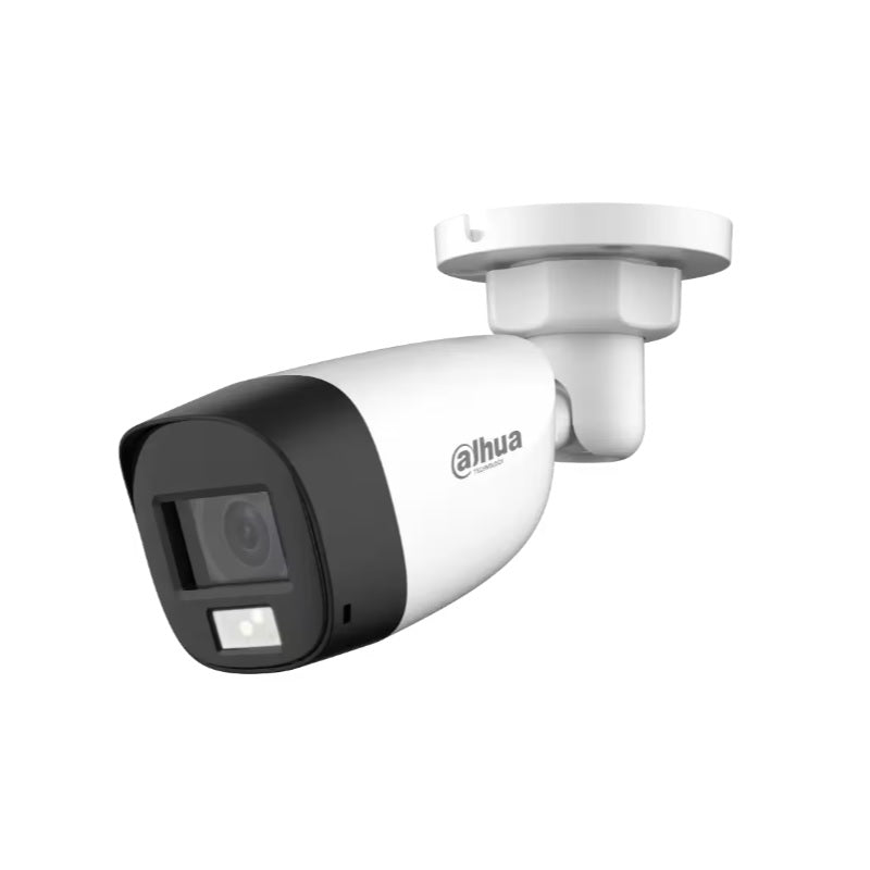 Cámara Bullet DAHUA CVI/CVBS/AHD/TVI, Smart Dual Light, 2.8mm, 2MP, IR 20m, Full Color, Micrófono, IP67, Plástico