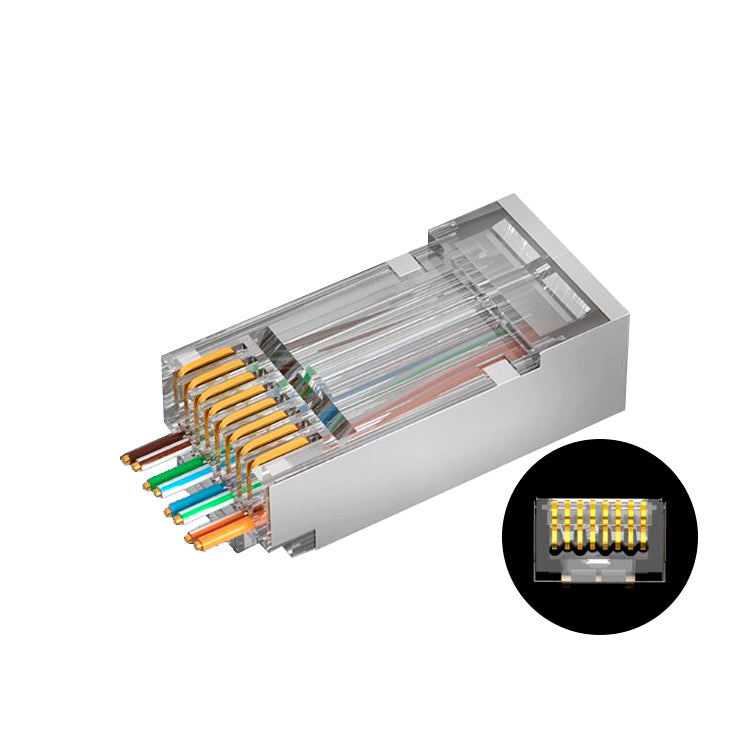 Conector de Red RJ45 CAT6 T-Vision para cable Ethernet, Perforado y Blindado, Contactos enchapados en oro