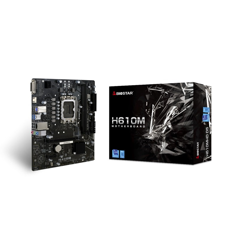 Tarjeta Madre BIOSTAR H610MHD-D5, LGA1700, DDR5 4800, PCIe 4.0, M.2, SATA 6Gb/s, DVI, HDMI, Micro ATX