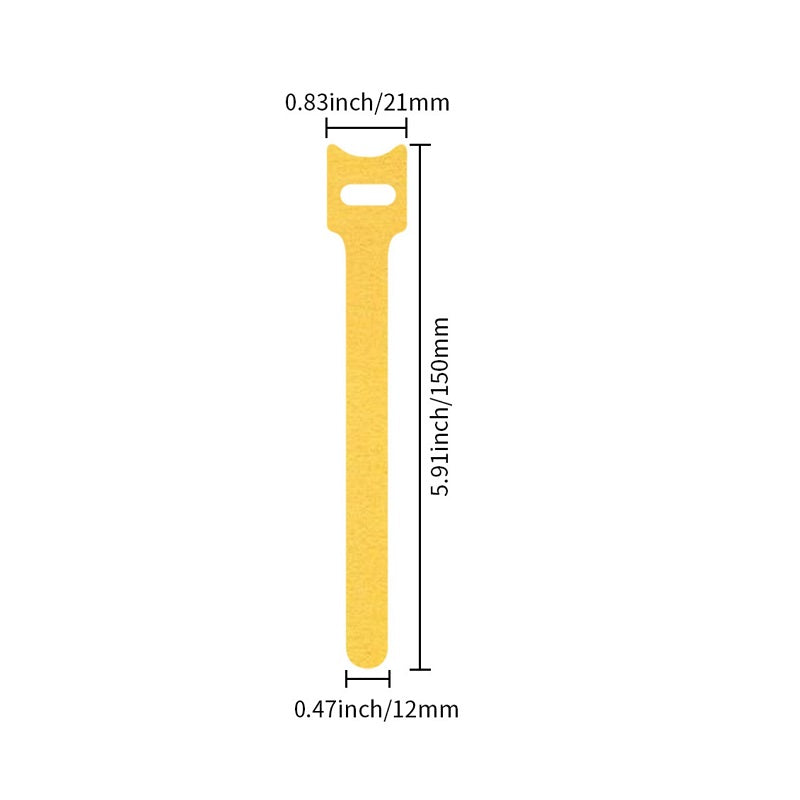 Correa de velcro tipo T para organizar cables, 12 x 150mm, 0.7 g, color amarillo