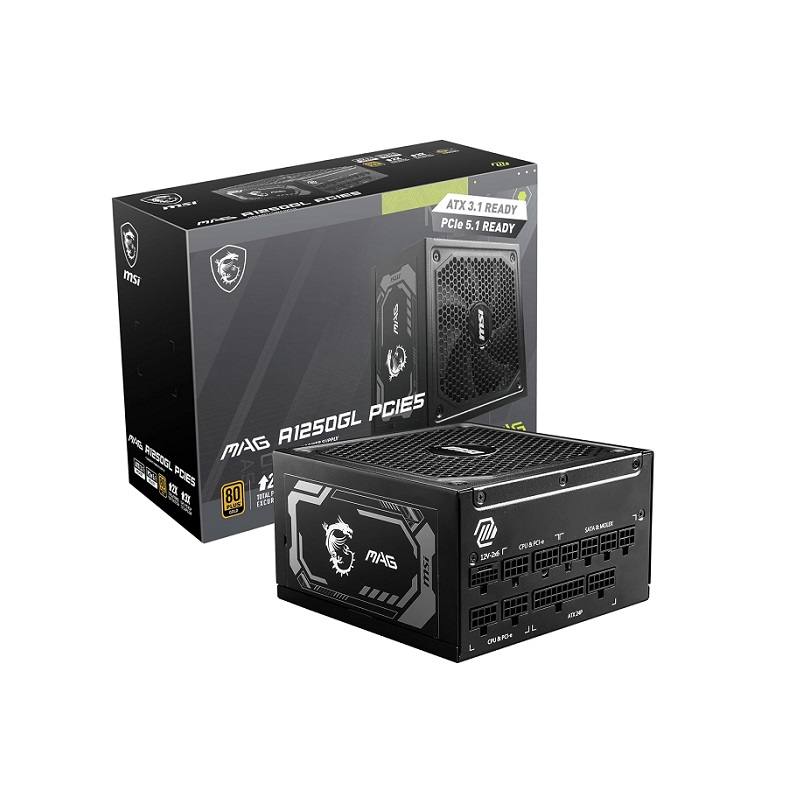 Fuente de Poder MSI MAG 1250GL PCIE5, 1250W, Full Modular, 80 Plus GOLD, ATX 3.1 y PCIE 5.1, ATX 12V
