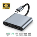 Adaptador Multiple T-Vision 4 en 1 de USB tipo C a HDMI x 2 4K, USB 3.0 y USB tipo C