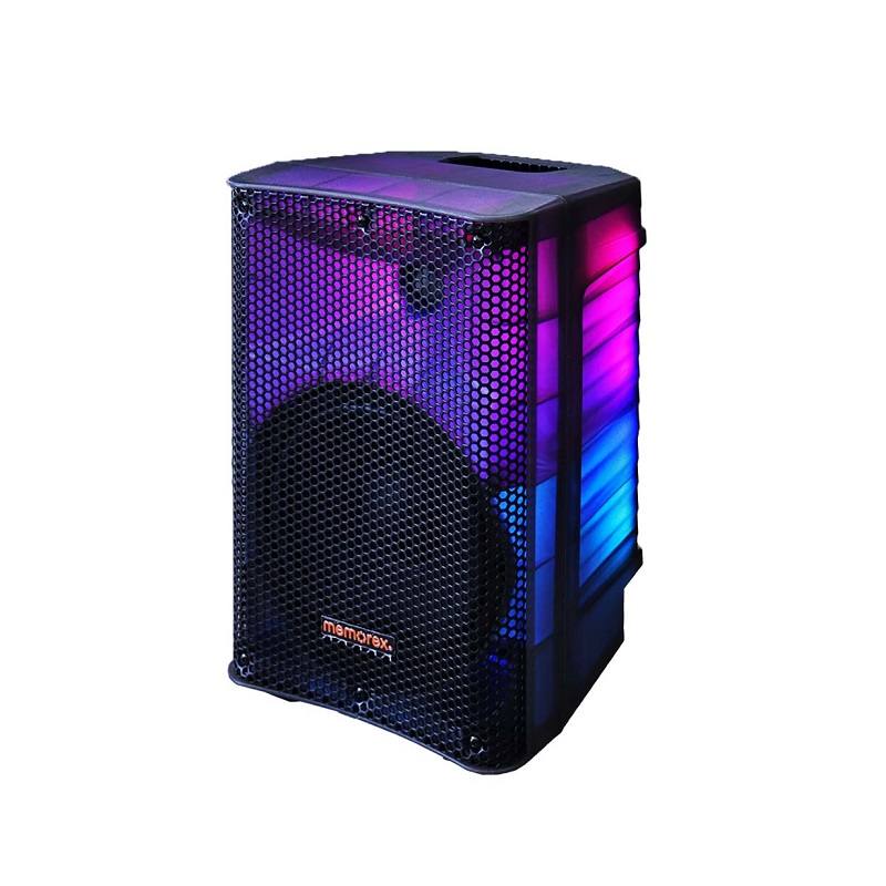 Bocina Memorex MX-PS801, conexión Bluetooth, USB y tarjeta SD, Batería recargable de 11,1V y 4000 mAh, Iluminación Led