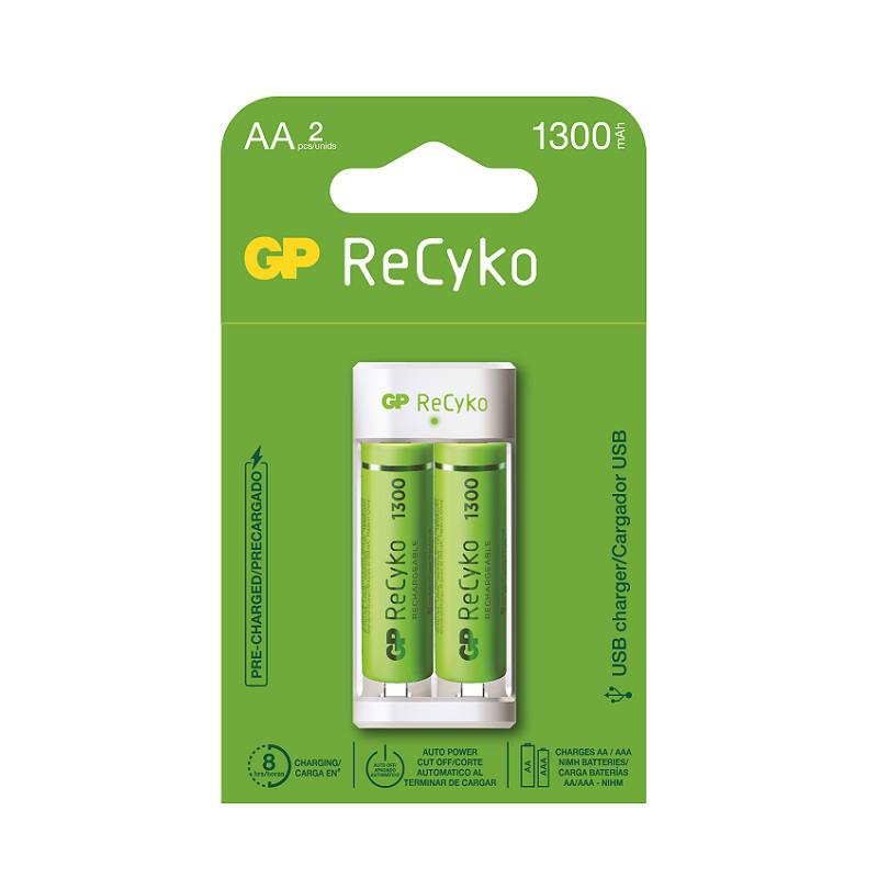 Bateria GP ReCyko AA Recargable 1300mAh, 2 unidades con cargador incluido
