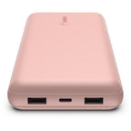 Belkin BoostCharge - Power bank - 20000 mAh - 15 Watt - 3 A - 3 output connectors (24 pin USB-C, 2 x USB) - on cable: USB-C - rose gold