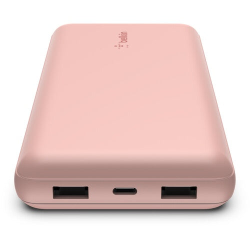 Belkin BoostCharge - Power bank - 20000 mAh - 15 Watt - 3 A - 3 output connectors (24 pin USB-C, 2 x USB) - on cable: USB-C - rose gold