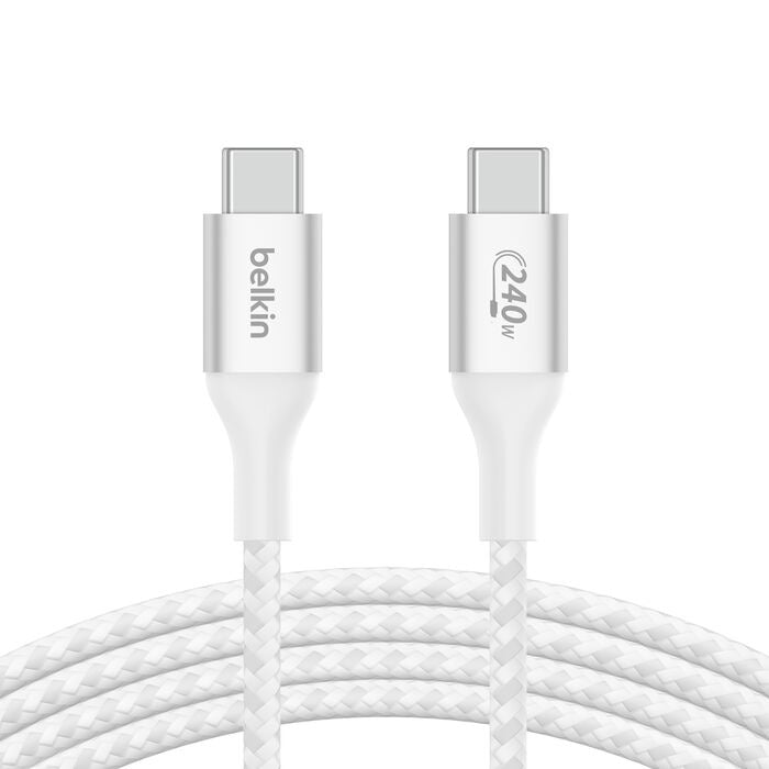Belkin BoostCharge - Cable USB - 24 pin USB-C (M) a 24 pin USB-C (M) - USB 2.0 - 2 m - compatible con hasta 240 W de potencia - blanco