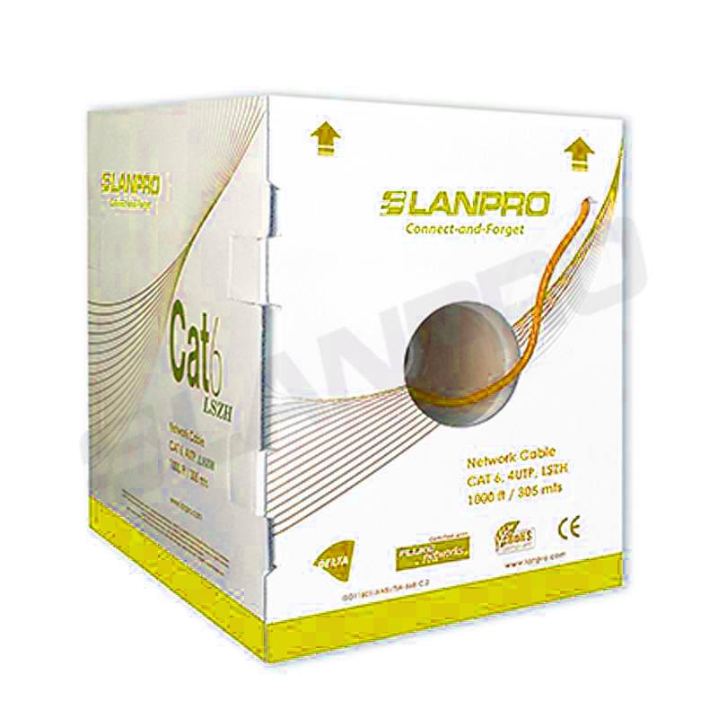 Caja de cable UTP Cat6 LANPRO, 1000 Pies, 100% Cobre, Para interiores, Color Amarillo