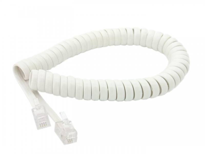 CABLE DE TELEFONO PARA AURICULAR 7 PIES, ESPIRAL BLANCO