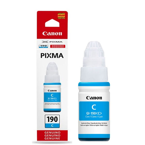 Canon GI 190 C - 70 ml - cián - original - recarga de tinta - para Maxx Tinta G3102; MegaTank G2110, G3111; PIXMA G-1110, G2100, G2110, G3110, G4100, G4110