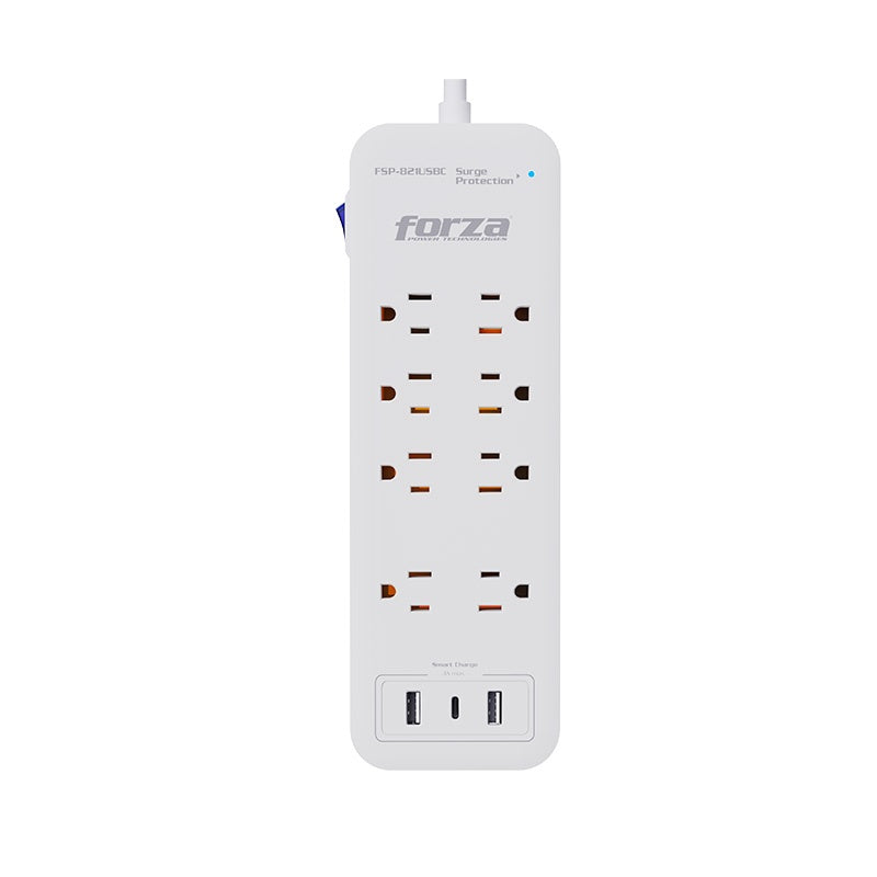 Forza - Surge protector - AC 110/220 V - 8 Tomas de Corriente - USB A+C