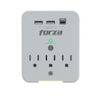 Forza FWT-331USBC - Protector contra sobretensiones (montaje en pared) - CA 125 V - 1875 vatios - conectores de salida: 3 - blanco