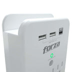 Forza FWT-331USBC - Protector contra sobretensiones (montaje en pared) - CA 125 V - 1875 vatios - conectores de salida: 3 - blanco