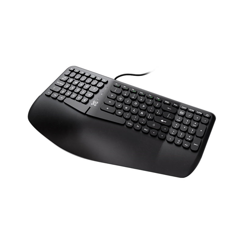 Klip Xtreme - Keyboard - Wired - Spanish - USB - Ergonomic Design - Black - Ergonomical