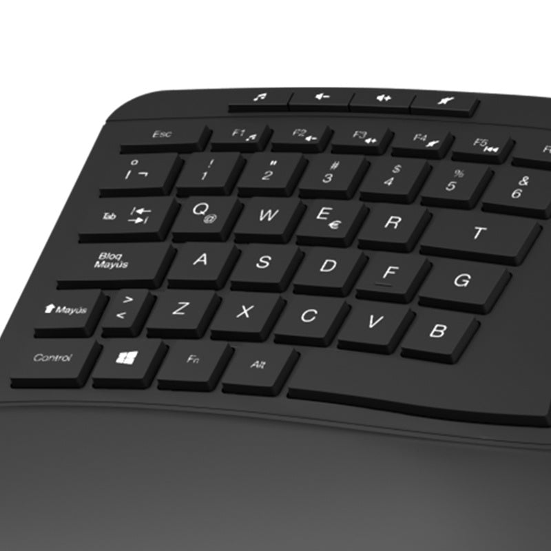 Klip Xtreme - Keyboard - Spanish - Wireless - 2.4 GHz - All black - Ergonomic