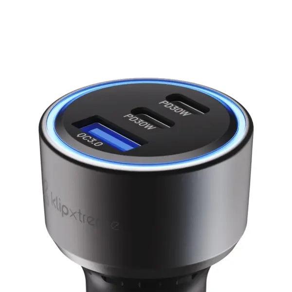 Klip Xtreme KCC-060 - Car power adapter - 60 Watt - 2 x 24 pin USB-C / 9 pin USB Type A - Cellular phone / Tablet - Car - Para Smartphones tablets small devices