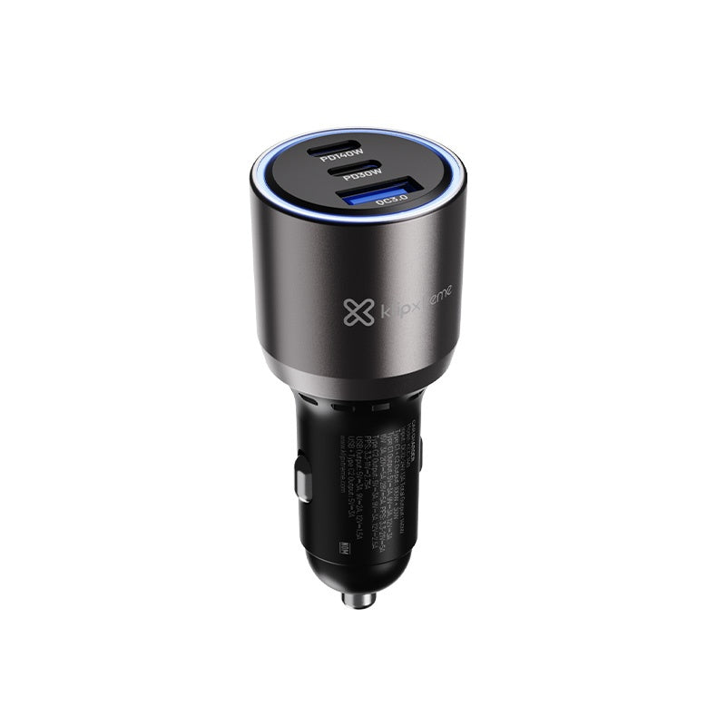 Klip Xtreme KCC-140 - Car power adapter - 140 Watt - 2 x 24 pin USB-C / 9 pin USB Type A - Cellular phone / Tablet - Car - Para Smartphones, tablets, small devices