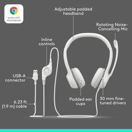Logitech H390 Wired Headset for PC/Laptop, Off-white - Auricular - en oreja - cableado - USB-A - blanco hueso