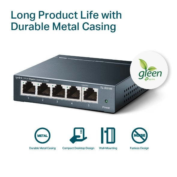 TP-Link TL-SG105 5-Port Metal Gigabit Switch - Conmutador - sin gestionar - 5 x 10/100/1000 - sobremesa