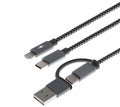 Cable USB XTECH multifuncional 5en1, Entrada USB Tipo A o C, Salida 2en1 (Micro USB + Lightning) / USB Tipo C, 1M, Gris