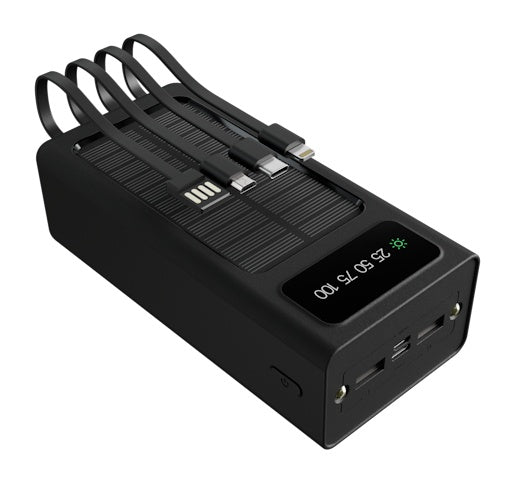 Xtech XPB-300 - Solar Power Bank - 24 pin USB-C / 4 pin USB Type A / 5 pin Micro-USB Type A - 24 pin USB-C / 4 pin USB Type A / 5 pin Micro-USB Type A - Lithium ion polymer - Para Universal - built-in charg cables30,000mAh