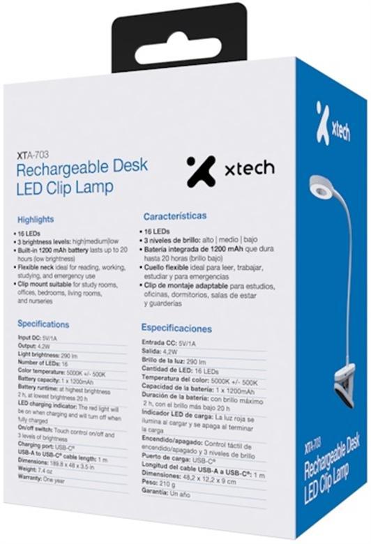 Xtech - Rechargeable Desk LED Clip Lamp - XTA-703