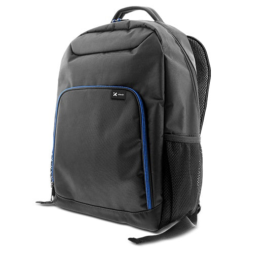 Xtech XTB-211 Mochila para laptop- 15.6" - Poliéster - Color Negro con detalles en azul - Bolsillo frontal para accesorios con organizador interior - Bolsillo de malla laterales