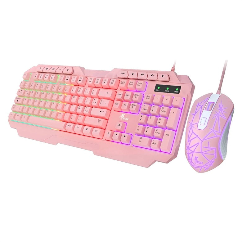 Xtech - Keyboard and mouse set - Wired - Spanish - USB - Pink - Gaming-XTK-540S