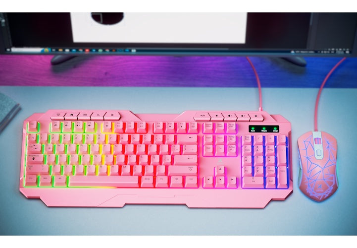 Xtech - Keyboard and mouse set - Wired - Spanish - USB - Pink - Gaming-XTK-540S