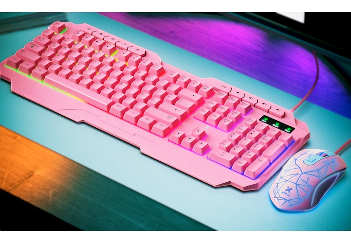 Xtech - Keyboard and mouse set - Wired - Spanish - USB - Pink - Gaming-XTK-540S