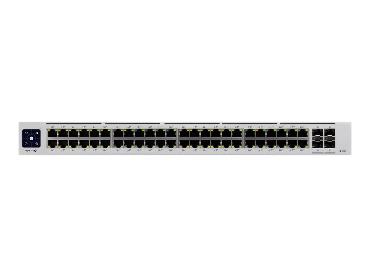 Ubiquiti UniFi Switch USW-PRO-48-POE - Conmutador - Gestionado - 48 x 10/100/1000 (40 PoE+, 8 PoE++) + 4 x 10Gb Ethernet SFP+ - montaje en rack - PoE++ (600 W) - CA 120/230 V / DC 11,5/52 V