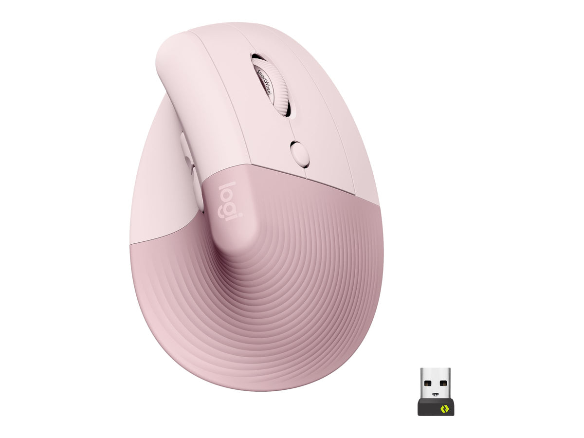 Logitech Lift Vertical Ergonomic Mouse - Ratón vertical - ergonómico - 6 botones - inalámbrico - 2.4 GHz, Bluetooth - receptor de USB Logitech Logi Bolt - rosa