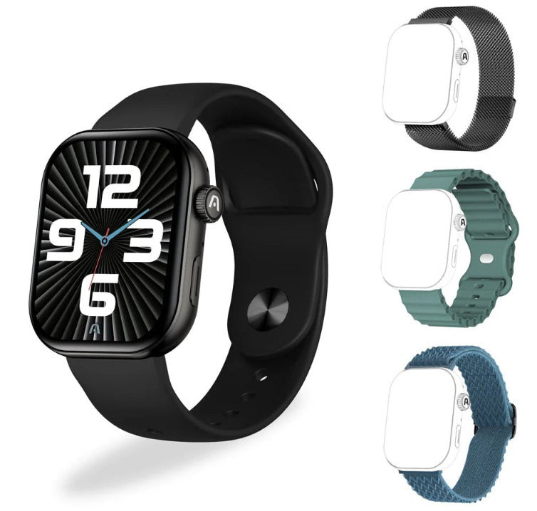 SKEIWATCH S40 -Black Case - 4 Straps Included (Black Rubber, Stainless Steel, Teal-Green Sport Rubber & Blue Stretch Nylon) - 2.01" Expansive TFT Display - Smart AI Features + Built-in ChatGPT - IP67S